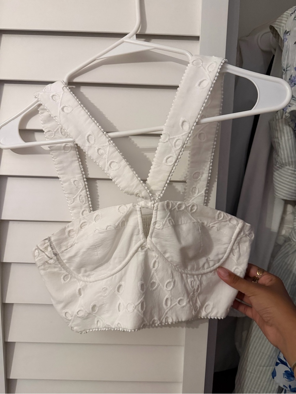 ZARA White Eyelet Cropped Bustier Tank Top